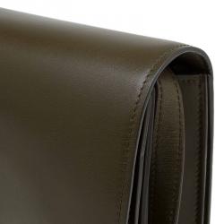Pre Owned Celine Olive Green Leather Medium Classic Box Shoulder Bag