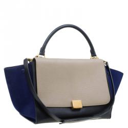 Pre Owned Celine Tri Color Leather and Suede Medium Trapeze Bag