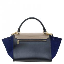 Pre Owned Celine Tri Color Leather and Suede Medium Trapeze Bag