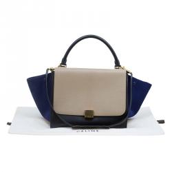 Pre Owned Celine Tri Color Leather and Suede Medium Trapeze Bag