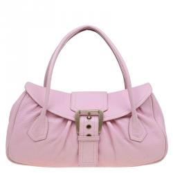 Pre Owned Celine Pink Leather Trim Stitched Satchel