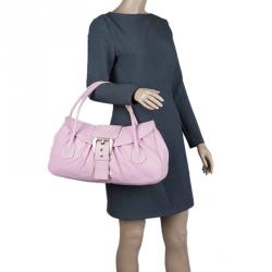 Pre Owned Celine Pink Leather Trim Stitched Satchel