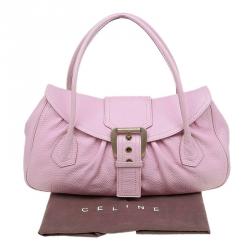 Pre Owned Celine Pink Leather Trim Stitched Satchel