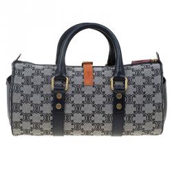 Céline Navy Blue Canvas Macadam Boston Bag