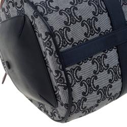 Céline Navy Blue Canvas Macadam Boston Bag