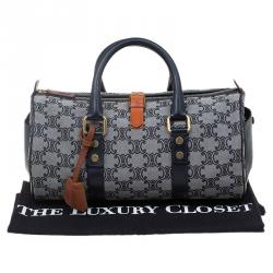 Céline Navy Blue Canvas Macadam Boston Bag