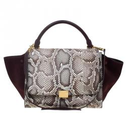 Celine Brown Python and Suede Medium Trapeze Bag
