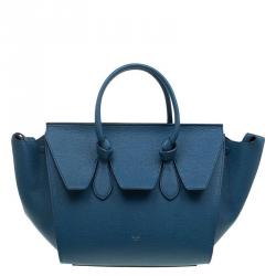 Pre Owned Celine Teal Blue Leather Small Tie Tote