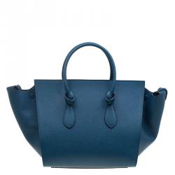 Pre Owned Celine Teal Blue Leather Small Tie Tote