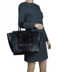 Celine Black/Brown/Grey Python/Leather Mini Luggage Tote Bag