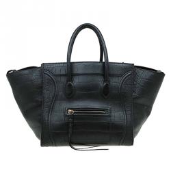 Pre Owned Celine Black Croc Embossed Leather Small Phantom Luggage Tote
