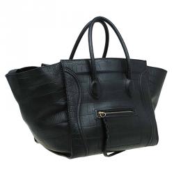 Pre Owned Celine Black Croc Embossed Leather Small Phantom Luggage Tote
