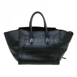 Pre Owned Celine Black Croc Embossed Leather Small Phantom Luggage Tote