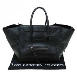 Pre Owned Celine Black Croc Embossed Leather Small Phantom Luggage Tote
