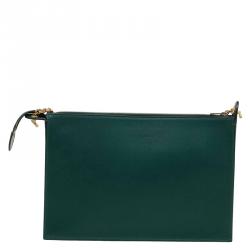 Pre Owned Celine Green/White Leather and Snake Skin Medium Pocket Clutch