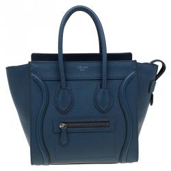 مملوكة مسبقًا Celine Navy Blue Leather Micro Luggage Tote