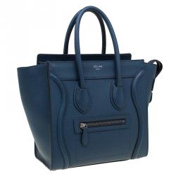 مملوكة مسبقًا Celine Navy Blue Leather Micro Luggage Tote