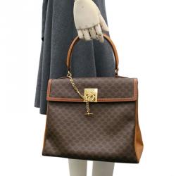 Pre Owned Celine Brown Macadam Canvas/Leather Vintage Top Handle Bag