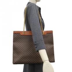 Pre Owned Celine Brown Macadam Canvas/Leather Shopper Tote
