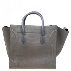 Pre Owned Celine Grey Croc Embossed Leather Large Phantom Luggage Tote
