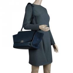 Pre Owned Celine Navy Blue Leather and Suede Medium Trapeze Bag
