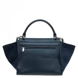 Pre Owned Celine Navy Blue Leather and Suede Medium Trapeze Bag