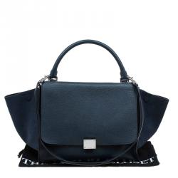 Pre Owned Celine Navy Blue Leather and Suede Medium Trapeze Bag