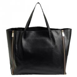 Pre Owned Celine Black Leather Gusset Cabas Tote Bag
