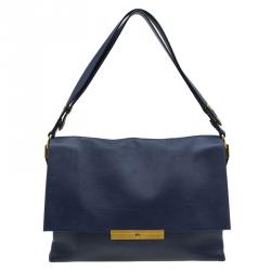 Pre Owned Celine Navy Blue Leather Blade Flap Bag