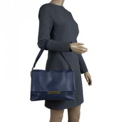 Pre Owned Celine Navy Blue Leather Blade Flap Bag