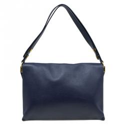 Pre Owned Celine Navy Blue Leather Blade Flap Bag