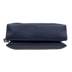Pre Owned Celine Navy Blue Leather Blade Flap Bag