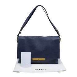 Pre Owned Celine Navy Blue Leather Blade Flap Bag