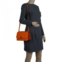 Pre Owned Celine Neon Orange Leather Small Case Shoulder Bag