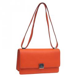 Pre Owned Celine Neon Orange Leather Small Case Shoulder Bag