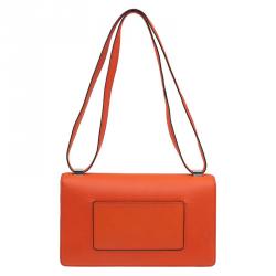Pre Owned Celine Neon Orange Leather Small Case Shoulder Bag