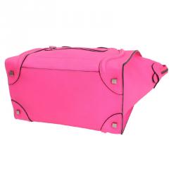 Pre Owned Celine Pink Pebbled Leather Mini Luggage Tote Bag