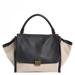 Pre Owned Celine Bicolor Canvas and Leather Trapeze Bag