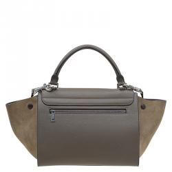 Pre Owned Celine Beige Leather and Suede Small Trapeze Bag