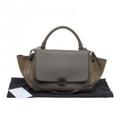 Pre Owned Celine Beige Leather and Suede Small Trapeze Bag