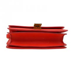 Pre Owned Celine Red Orange Leather Medium Classic Box Shoulder Bag