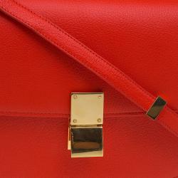 Pre Owned Celine Red Orange Leather Medium Classic Box Shoulder Bag
