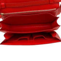Pre Owned Celine Red Orange Leather Medium Classic Box Shoulder Bag