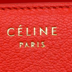 Pre Owned Celine Red Orange Leather Medium Classic Box Shoulder Bag