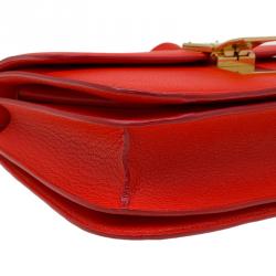 Pre Owned Celine Red Orange Leather Medium Classic Box Shoulder Bag