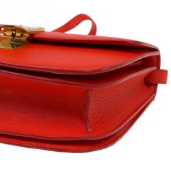 Pre Owned Celine Red Orange Leather Medium Classic Box Shoulder Bag
