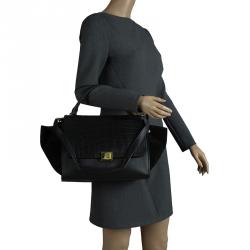 Pre Owned Celine Black Croc Embossed Leather Medium Trapeze Tote