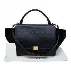 Pre Owned Celine Black Croc Embossed Leather Medium Trapeze Tote