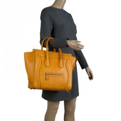 Pre Owned Celine Orange Python Mini Luggage Tote