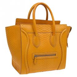 Pre Owned Celine Orange Python Mini Luggage Tote